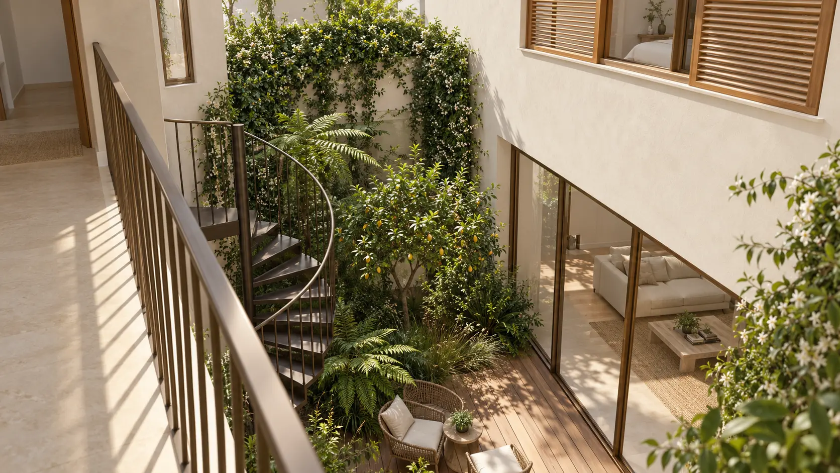 Vista del patio vegetal desde la galería de planta alta